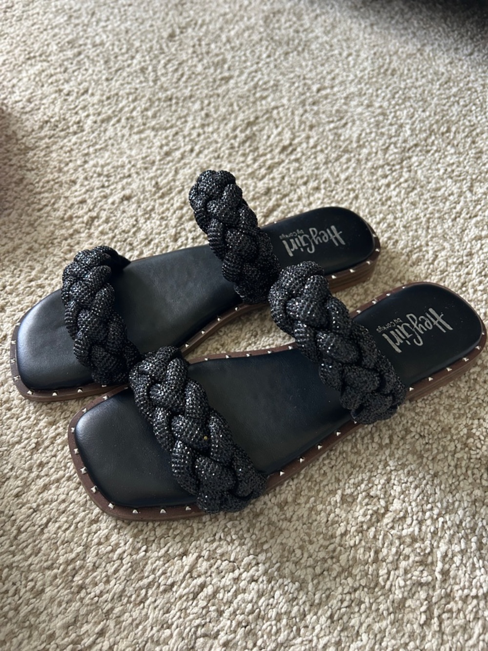 Corkys Black Braided Double-Strap Slide Sandals